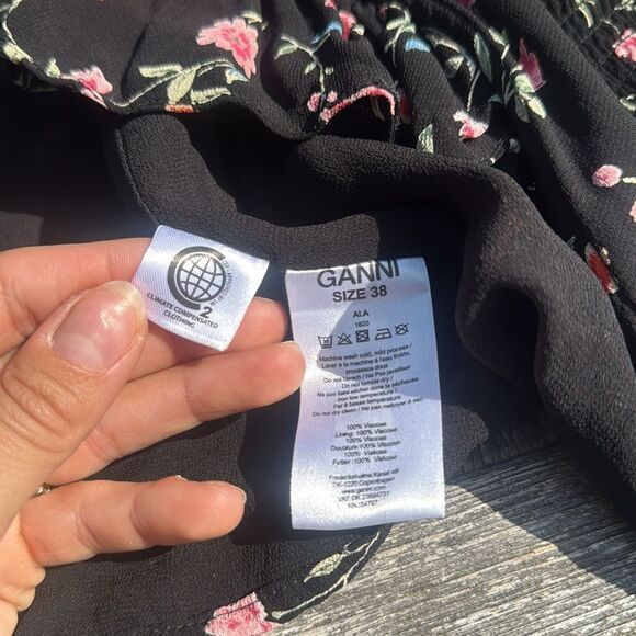 Ganni Paradise Elm Georgette Black Floral Wrap Top - Picture 13 of 14